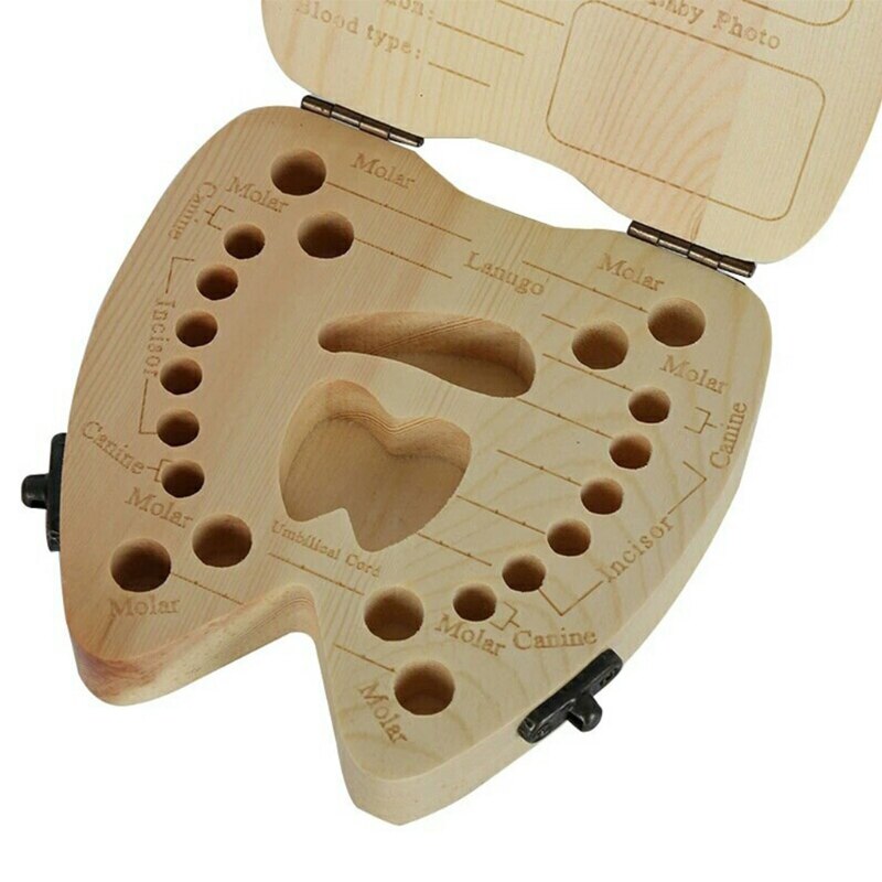 Baby Tooth Storage Box Wooden Milk Teeth Memory Organizer Keepsake Box for Children Boys Girls Souvenirs G99C