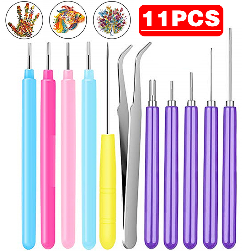 11 Pcs Craft Papier Quilling Papier Pen Diy Scrapbooking Stempelen Ingelaste Kit Rolling Curling Naald Pen Tweezer Handgemaakte Gereedschap