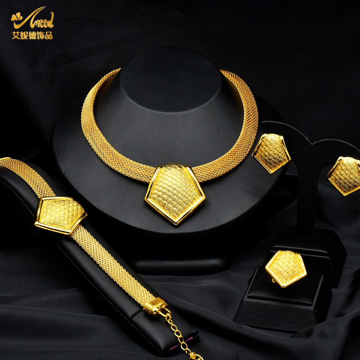 ANIID-Conjunto de joyería africana de Color dorado para mujer, gargantilla india, collar, pendiente, joyería nigeriana chapada en oro de 24K, boda de Dubái: Bañado en rodio de imitación