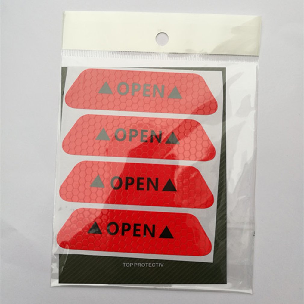 4Pcs Open Reflective Safety Warning Vehicle Car Door Sticker Sign Anti-Collision Reflective Warning Sticker