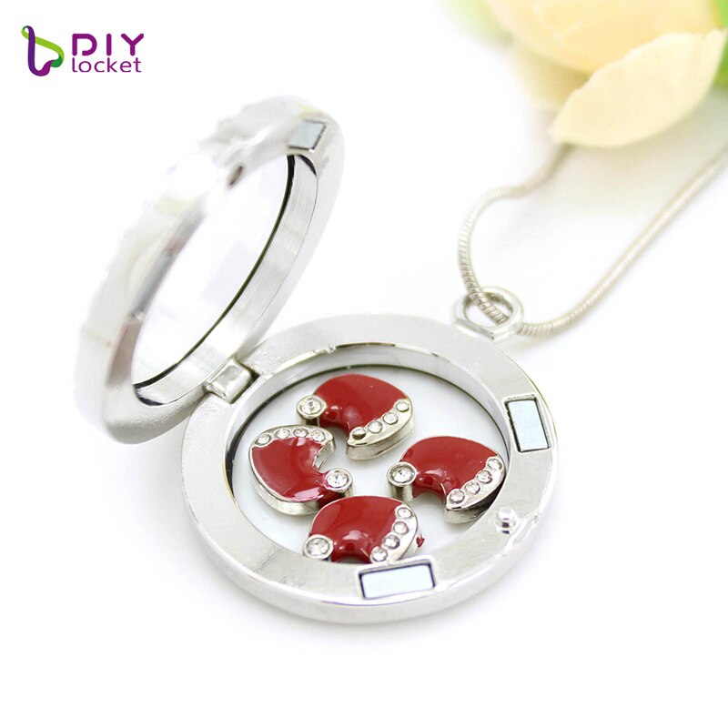 Diylocket-colgante de cristal magnético para collar, relicario flotante de 30mm con foto de memoria, 18 estilos, cadenas gratis, LSFL01-06