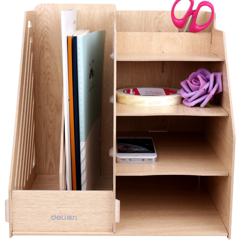 deli Combination multi-function file box wooden storage box office school desktop storage box finishing box