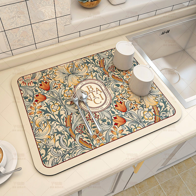 Grand tapis de cuisine Super absorbant, tapis de vidange de plat à café, tapis de séchage, tapis de vidange de salle de bains à séchage rapide, napperon de robinet de cuisine: M / Clair