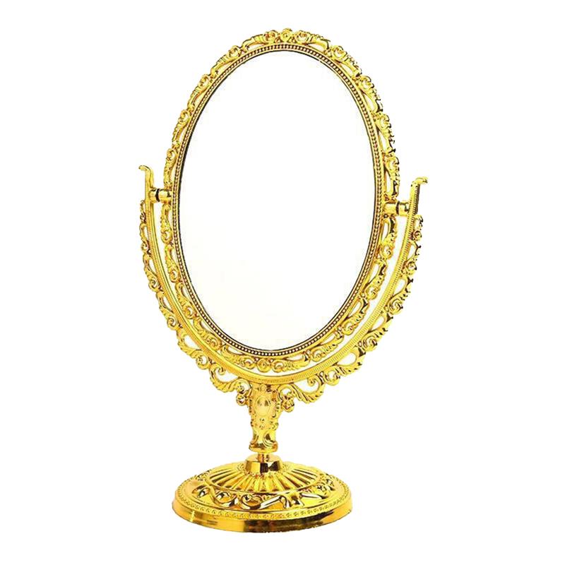 1pc europæisk stil kosmetisk spejl desktop makeup spejl retro dobbeltsidet ovalt spejl til hjemmebadeværelse soveværelse (sølv): Guld