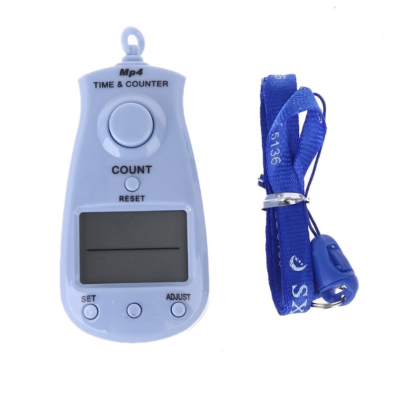 Portable 5-digit Digital Electronic Counter with Clock Calendar and Lanyard Manual Reset Decompression Relaxation Finger Tool fo: Blue