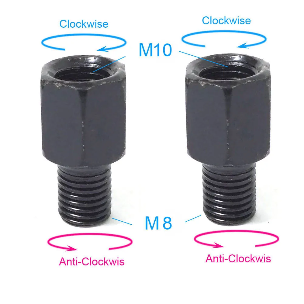 1 Paar schwarze Motorrad-Spiegeladapter M10 10 mm M8 8 mm Rückspiegel Umwandlungsschraube Ich bin Uhrzeigersinn Anti-Uhr Rechts-Verknüpfungen-Gewinde: Weiß