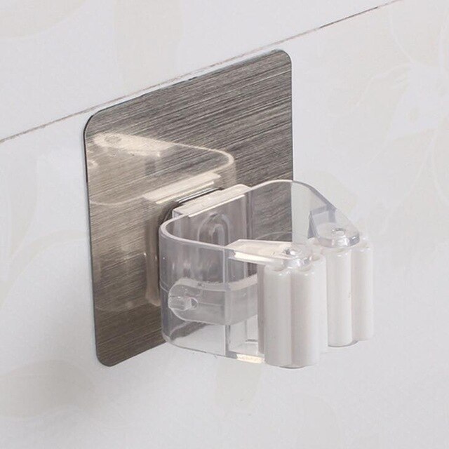 Adhesive Multi-Purpose Hooks Wall Mounted Mop Organizer Holder RackBrush Broom Hanger Hook Kitchen bathroom Strong Hooks: single white