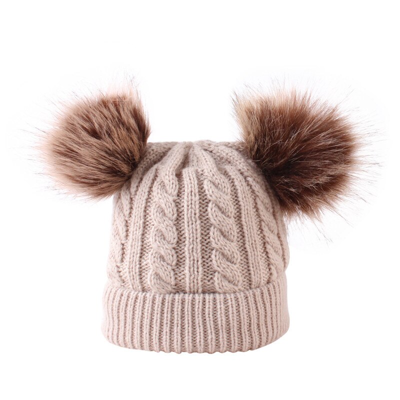 BalleenShiny Baby Cute Pompons Hats Knitted Solid Winter Cap Fur Balls Woolen Beanies Elastic Hat For Boys&amp;Girls: khaki