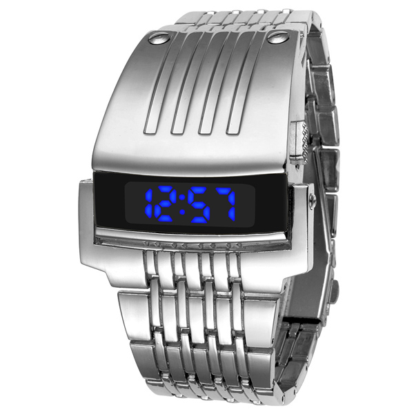 Luxe Iron Man horloges Conceptie Blauw Rode LED Heren Rvs Polshorloge Relogio Masculino Goud Zwart Zilver: LED Silver  Blue