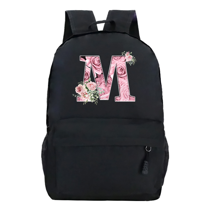 Pink Rose Alphabet Backpack Black Casual Women Aesthetics Rucksack Teenage Girl Boy Flower Letter School Bag Student Mochilas: Orange