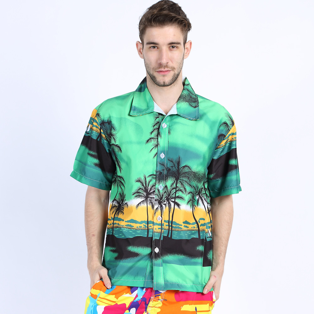 Summer Men Beach Shirts Tree Print Short Sleeve Button Leisure Hawaiian Shirts Men Casual Streetwear Summer Top Shirts Male