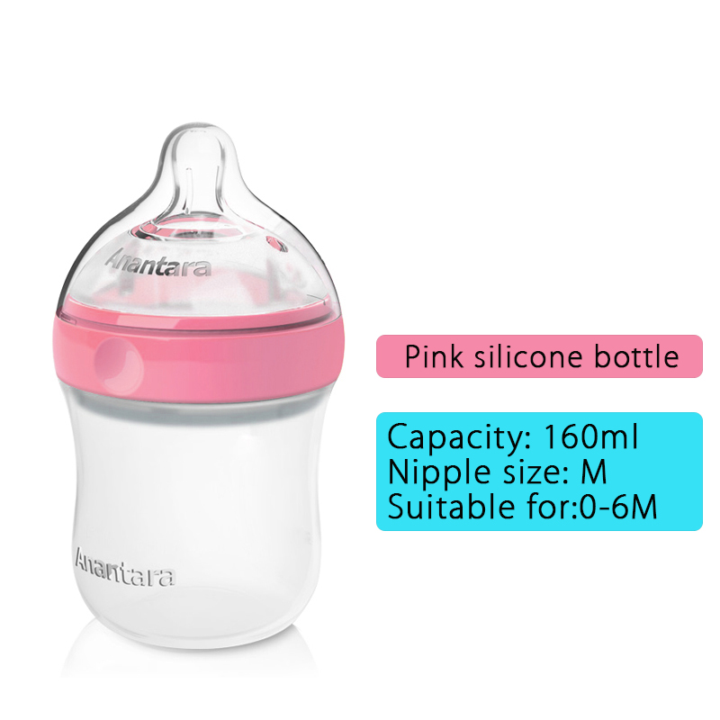 160ml/240ml voedingsbekers silicagel fles brede mond valbestendig anti-winderig pasgeboren baby schattige watermelk flessen: Roze 160ml