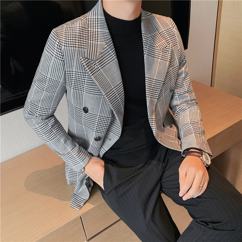 Brand Clothing Men Double Breasted Leisure Suit Jackets/Male Slim Fit Business Paid Slim Fit Luxury Tuxedo Plus size S-3XL