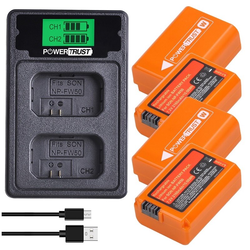 Batería y cargador NP-FW50, Compatible con Sony Alpha A6000, A6400, A6100, A6300, A6500, A5100, A5000, A3000, A55, serie 7: 4 pack kit