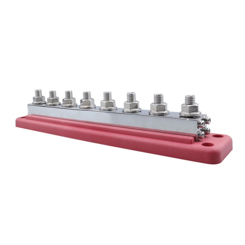 600A Bus Bar Heavy Duty Power Distribution Block Battery Marine RV Car 48V DC 8X M10(3/8") Terminal Studs Bus Bar Box: Red
