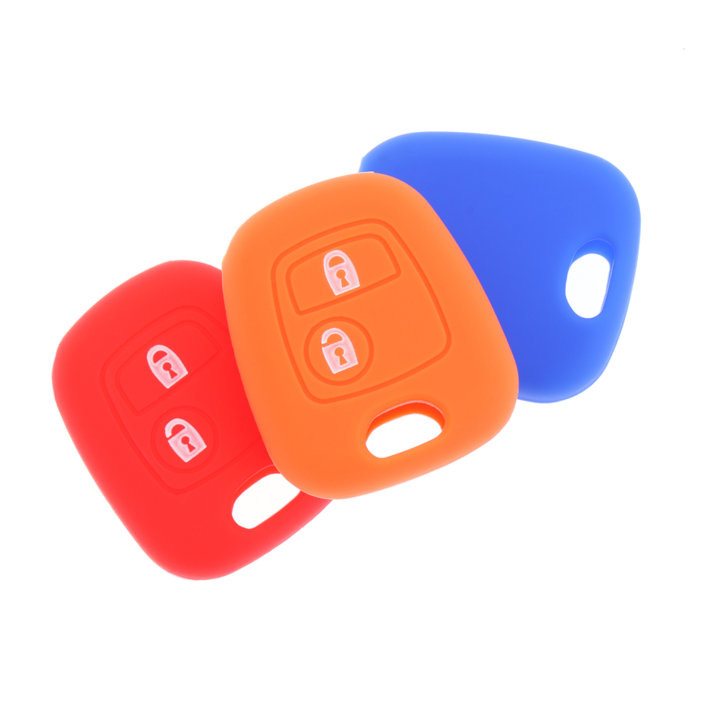 Capa de chave de carro de silicone, para peugeot 206 307 207, 2 botões, capa de chave de carro, suporte, conjunto de chave remota, imperdível capa protetora de chave macia