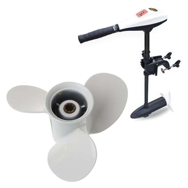Båt utombordare propeller 9 1/4 x 10 aluminiumlegering för yamaha 9.9-15hp 63v-45945-00- el vit 3 blad 8 spline tand r-rotation