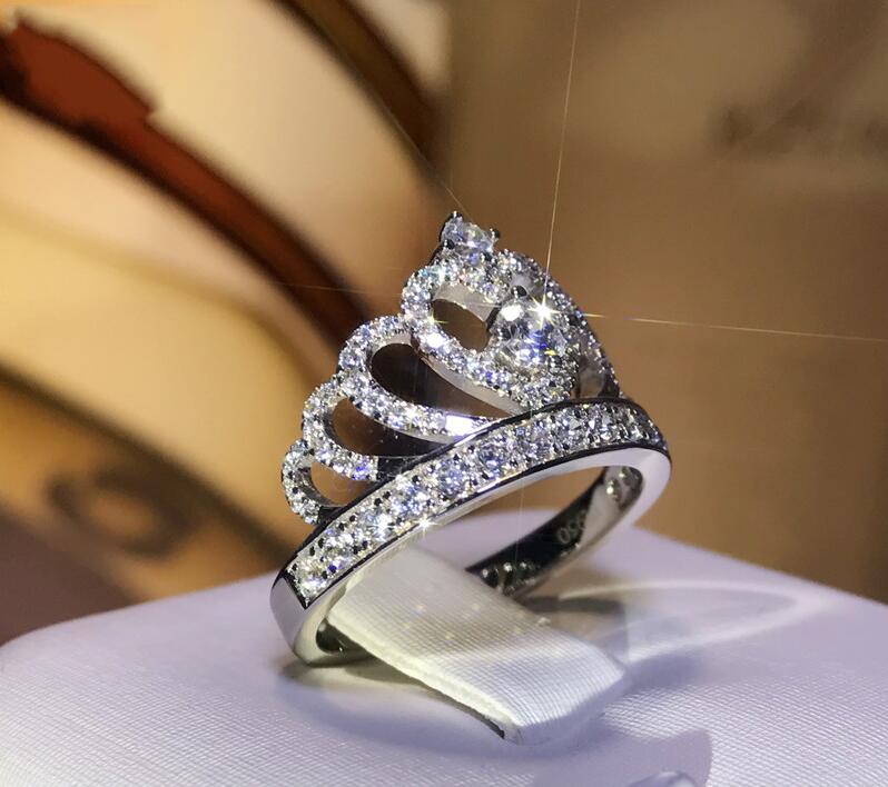 Maat 5-10 Handgemaakte choucong Luxe Sieraden 925 Sterling Zilveren Pave 5A CZ Zirconia Vrouwen Bruiloft Engagement Kroon Band Ring