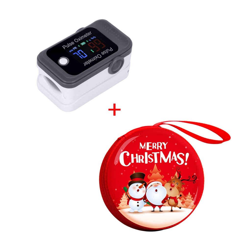 OLIECO Draagbare Mini Android iOS Bluetooth Vinger Pulsoximeter Blood Oxygen Sturation Meter SPO2 PR Saturatiemeter Monitor Kerst: Christmas Grey