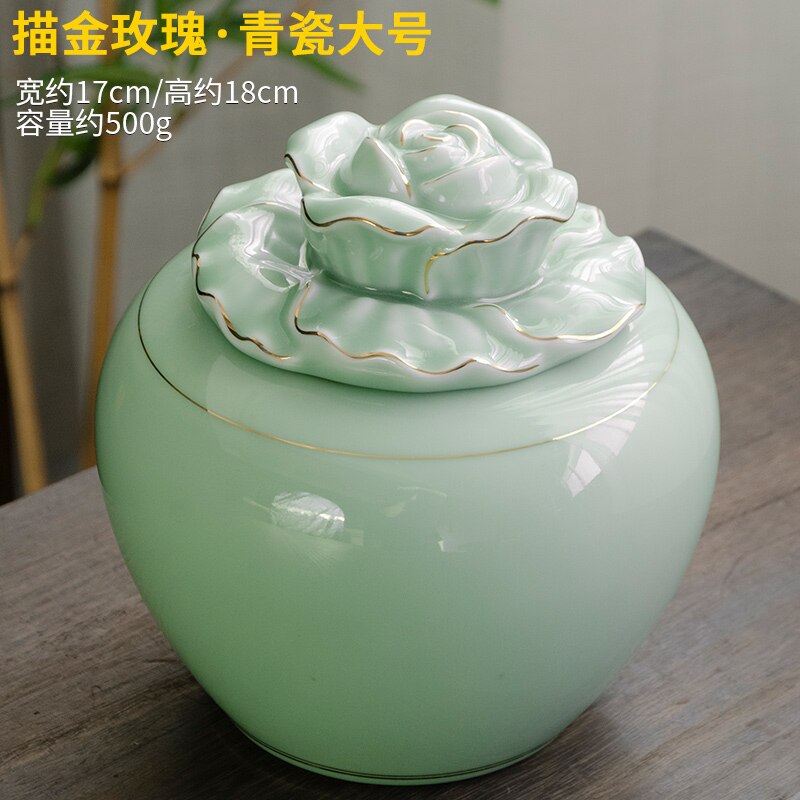 Large Tea Tin Ceramic Airtight Jar Tea Caddy Moisture-proof Tea Box Tea Container Tea Organizer Storage Tank Storage Box Tea Can: green large