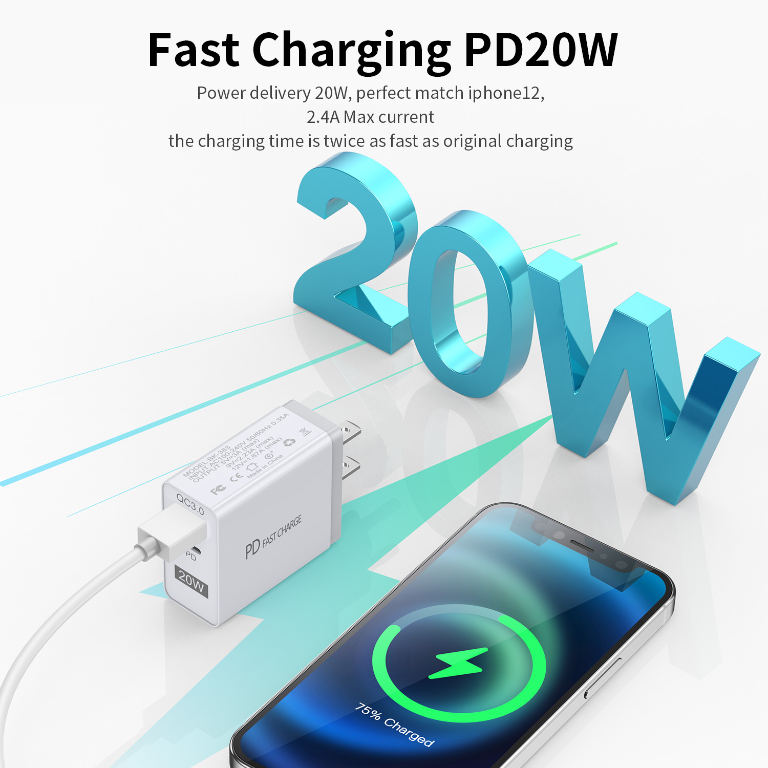 Gtwin  pd20w schnelllade-wandladegerät mit eu/us-stecker, usb-typ-c-netzteil für xiaomi 9, 8  s10 und iphone 12