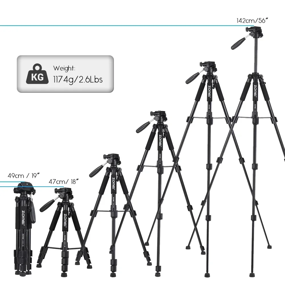 ZOMEI Q111 Portable Travel Tripod Aluminum Alloy Camera Tripod with Pan Head Holder for DSLR Digital Camera Tripod