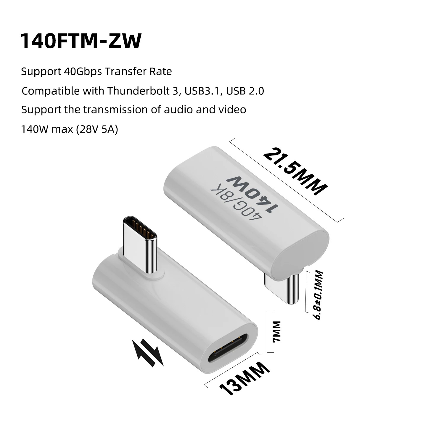 NNBILI PD140W USB4.0 USB C a C Adaptador de carga rápida Convertidor 40Gbps Conector de sincronización de datos 8K @ 60Hz Adaptador tipo C para MacBook ﻿: orange