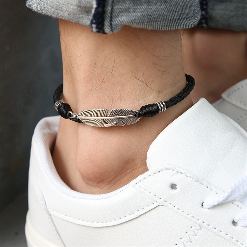 Adjustable Cool Simple Handmade Leaf Anklets Woven Adjustable Rope Lucky Foot Bracelet For Women Men Jewelry