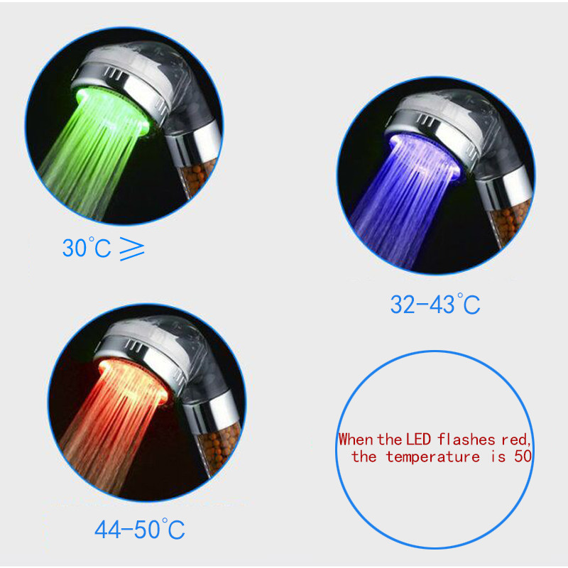 Led anion bruser spa brusehoved trykvandsbesparende temperaturkontrol farverig håndholdt stor regnbruser