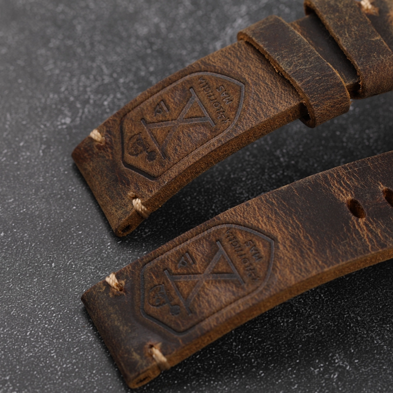 Handgefertigtes erstes Schicht-Rindsleder-Uhrenarmband 20 22 23 24 26 mm braunes gepolstertes Lederarmband für PAM111 441 weiches Herrenarmband