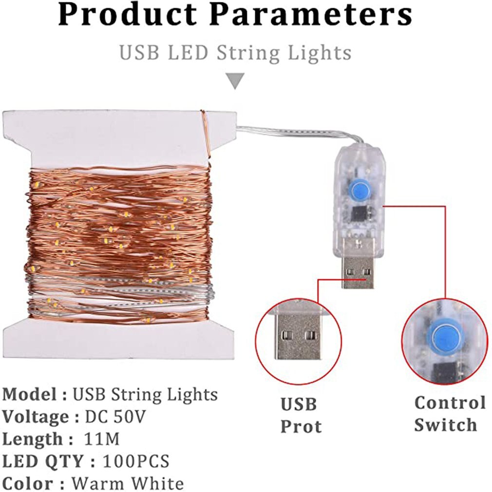 USB LED String Light Remote Control 5M/10M 50/100LED Fairy String Light 20M Copper Wire for Wedding Christmas Decor lamp