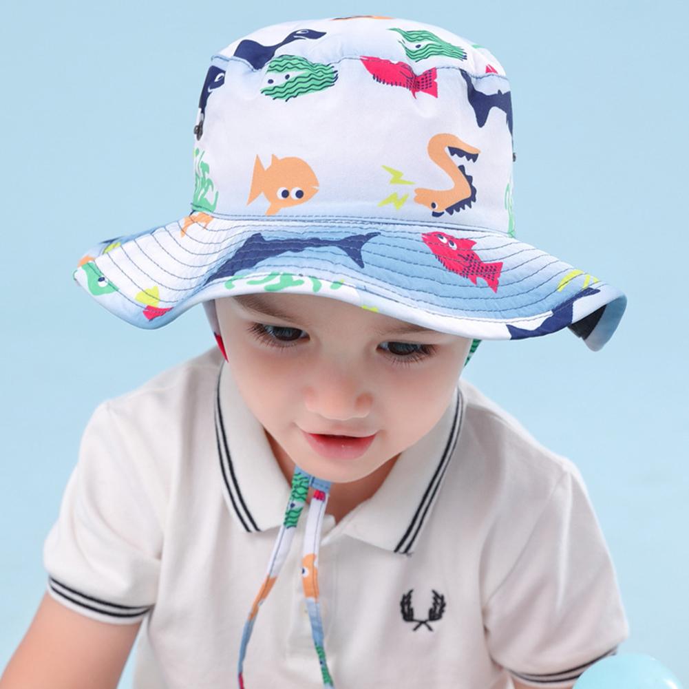 Sommer babyhat til piger drenge børn spandehat børn tegneserie dyreprint bred skygge anti-uv fiskerhat hagestrop spandhætte
