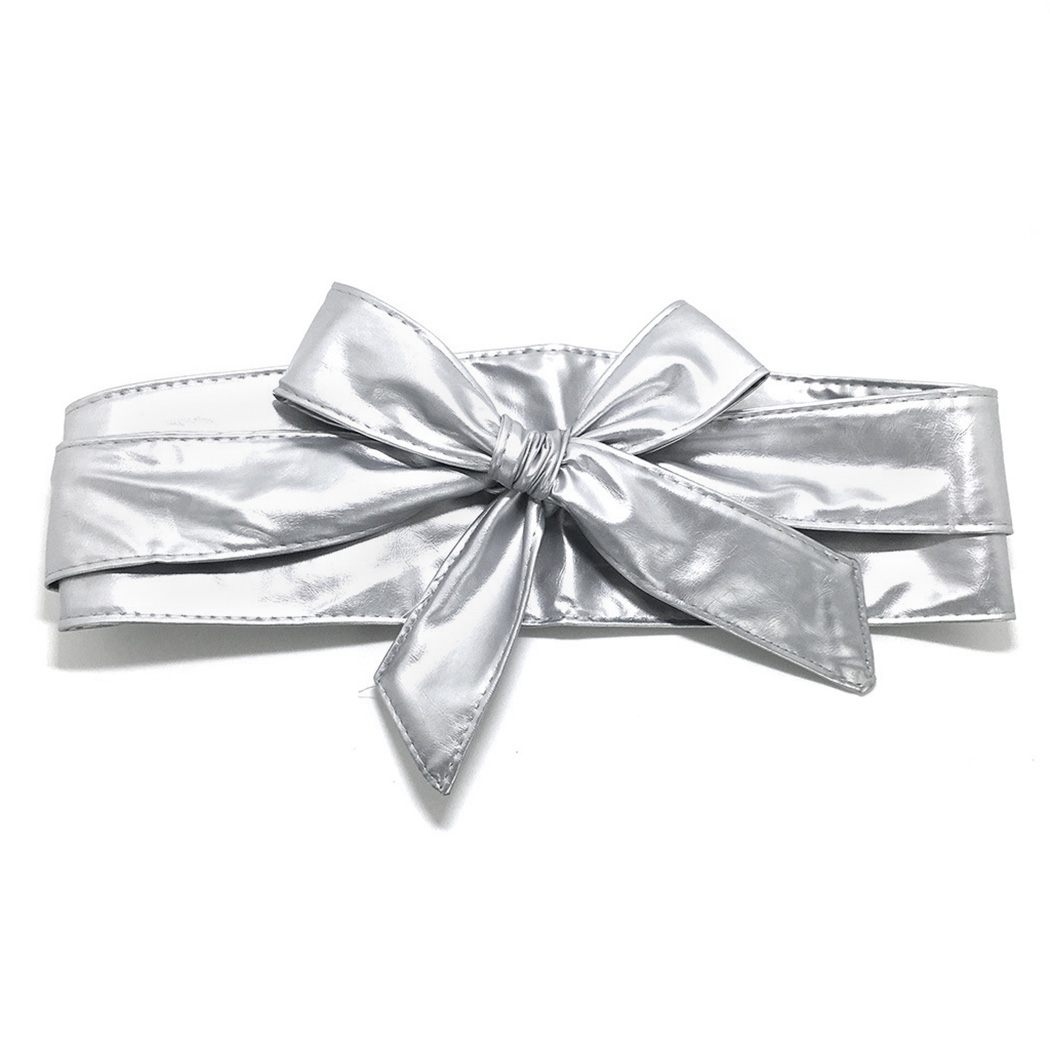 Neue Frauen Leder Gürtel Bowknot Binden Breiten Gürtel Bund Elegante Damen Silber wickeln Um Riegel Korsett schnallen Taille Gürtel: Silber-