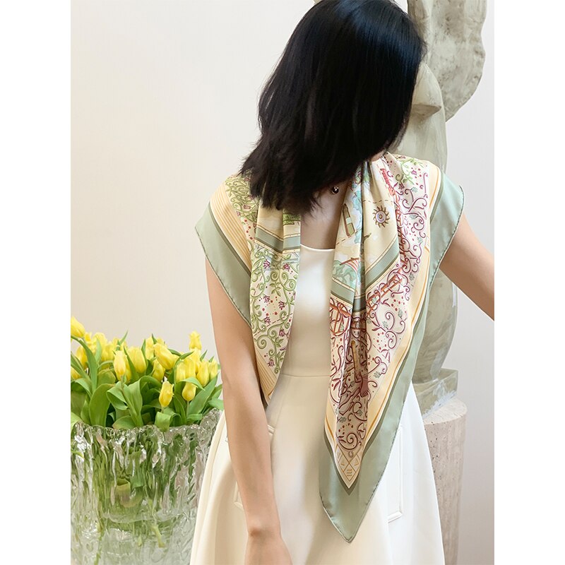 18mm 100%  silketørklæde sjal print luksus tørklæder indpakning til kvinder foulard "rejse verden"