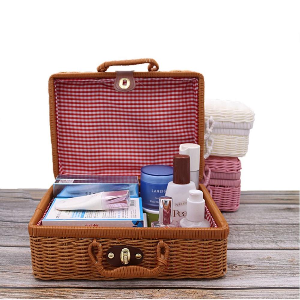 Bamboo Frame with Handle for Cosmetic,Clothes,Sundries Photograph Props Storage Basket Storage Box Rattan Suitcase