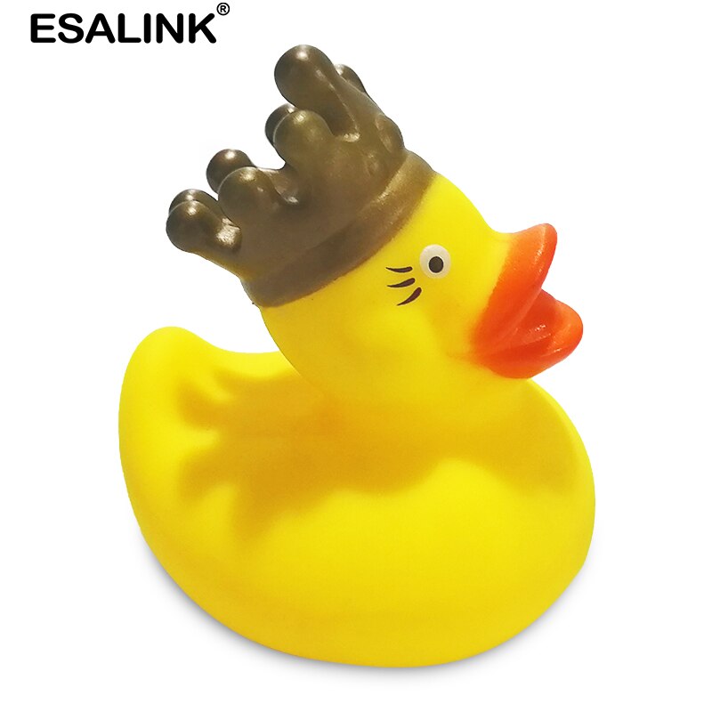 ESALINK 9Cm Ente Baby Spielzeug Kognitiven Puzzle Schwimm Spielzeug Sound Gummi Ente Crown Gelb Ente Bad Spielzeug Für Mädchen