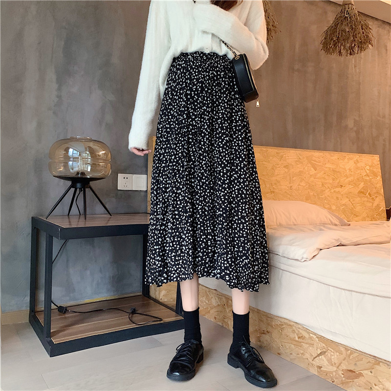 Faldas largas plisadas de estilo Pastoral para mujer, faldas holgadas de cintura elástica, elegantes con estampado Floral