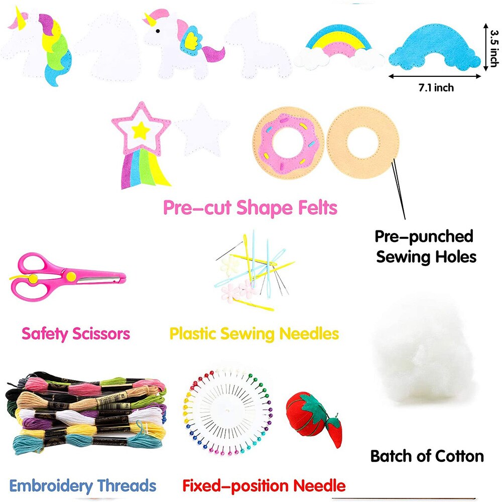 5pcs Unicorn DIY Art Craft Felt Kits Donut Rainbow Cloud Shooting Star Classroom Handmade Party Supplies for Boys and Girls