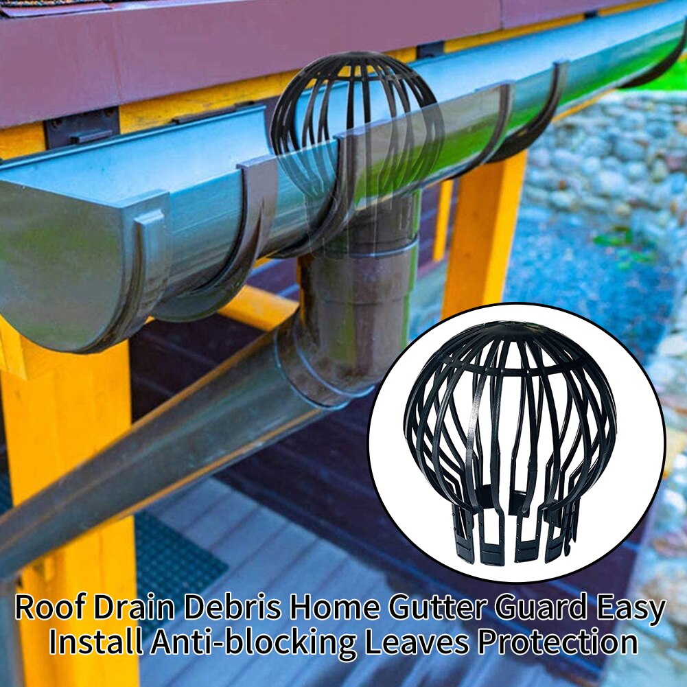 Easy Install Strainer Garden Home Gutter Guard Downpipe Roof Drain Debris Leaves Protection Black PP Filter Anti-blocking