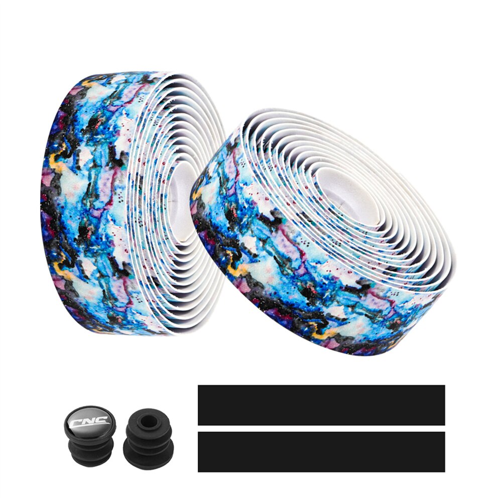 Cinta de manillar de calavera CNC para bicicleta de carretera, correa de engranaje Fixie de 2350mm, cinta de envoltura de bicicleta de PU EVA: White Blue