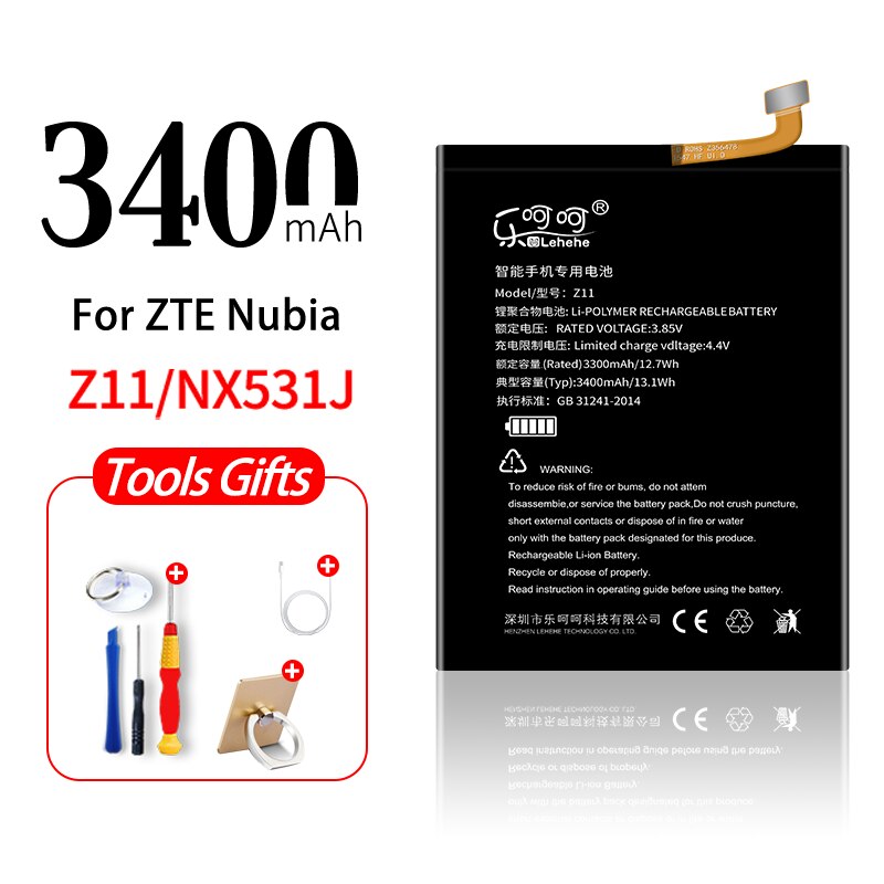 LEHEHE Battery for ZTE Nubia Z11 Li3829T44P6h806435 NX531J 3000mAh 3400mAh Rechargeable Battery with Tools: 3400mAh NX531J