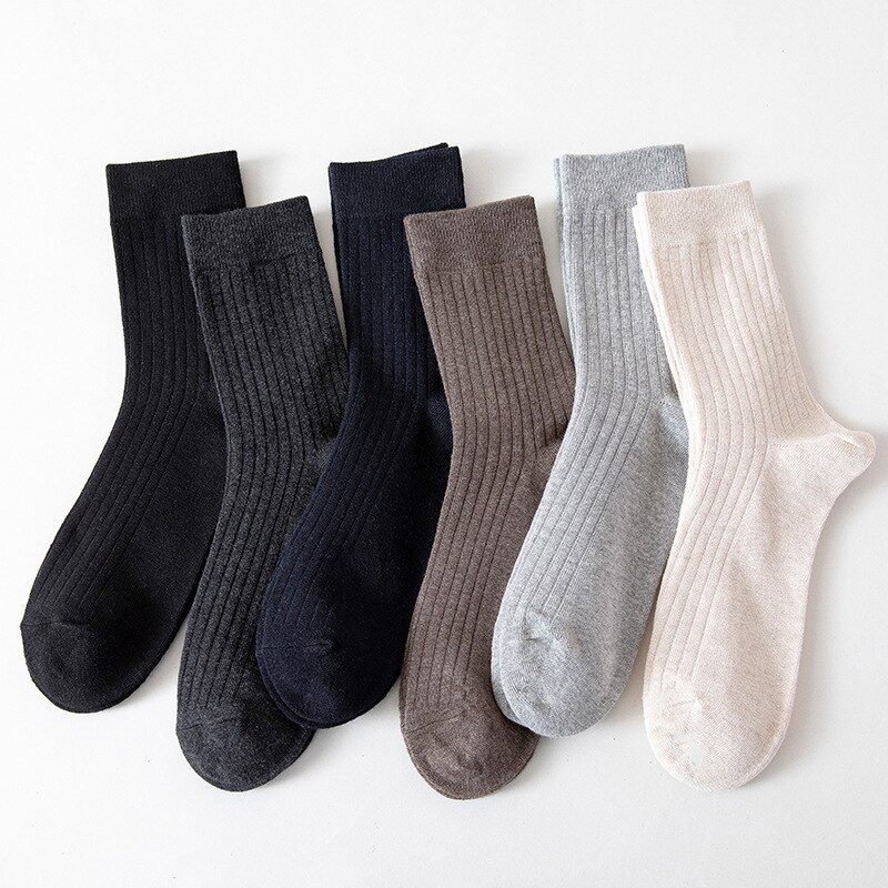 Chaussettes en coton pour hommes, lot de 3 paires, chaussettes longues et chaudes, décontractées, à rayures noires, respirantes, douces, de