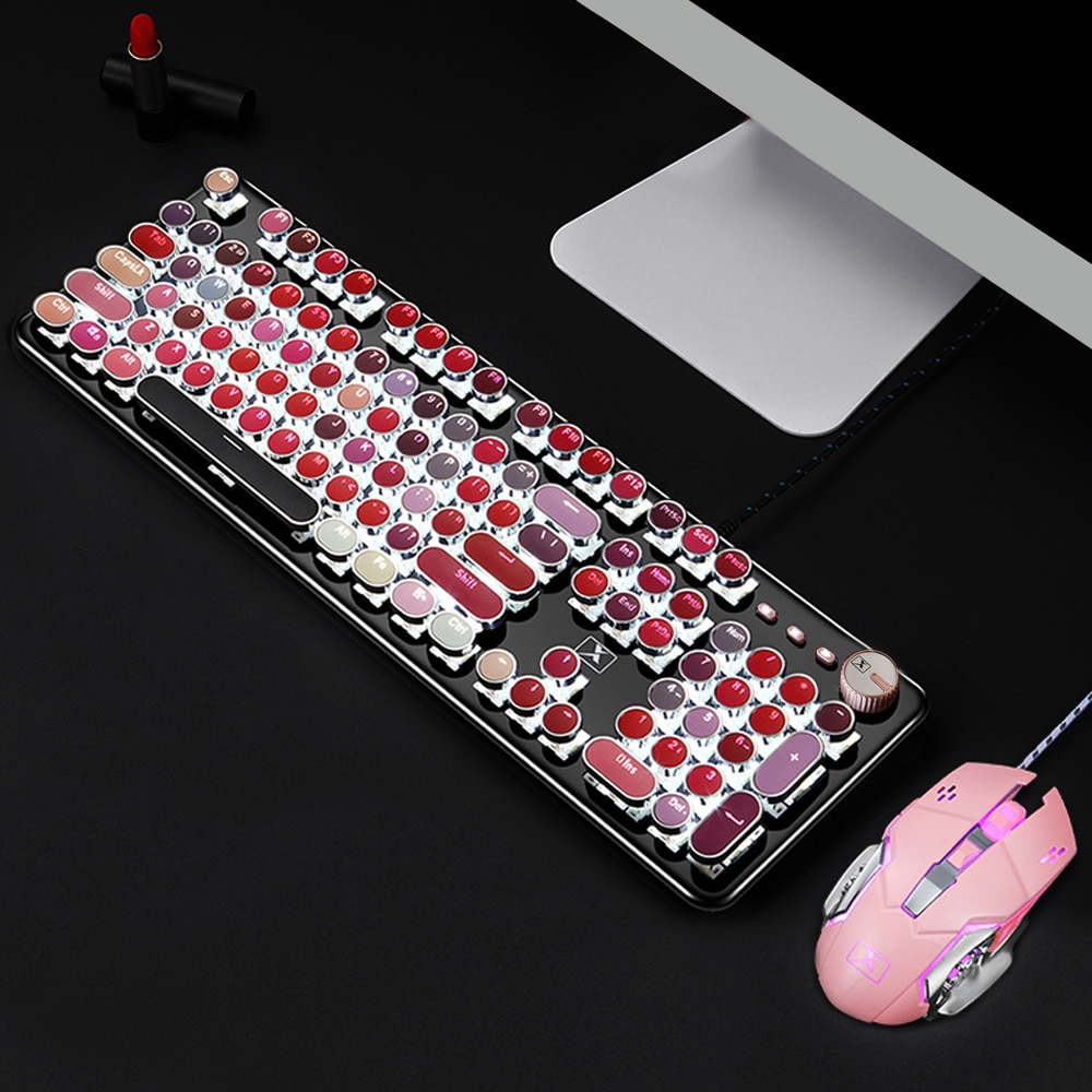 Vococal Vintage 104 Keys Gaming Mechanical Keyboard Mouse Set USB Wired 30 Light Effects Keypad Mice Combo for PC Laptop Desktop