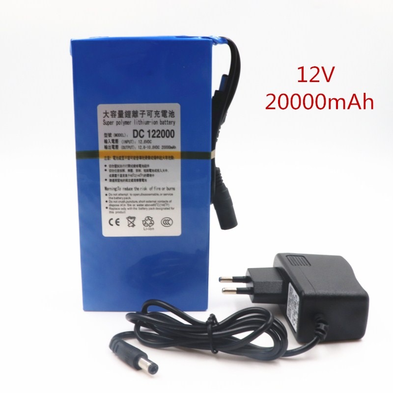 12V 20000 mah lithium ion rechargeable battery, high capacity ac power charger with 4 kinds of traffic development+Charger