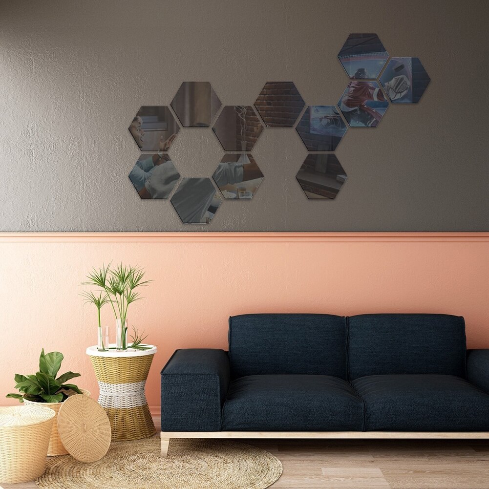 Hexagon Shape DIY Art Mural Home Decoration Wall Ornament Home Decor Hexagon Acrylic Mirror Decal Art