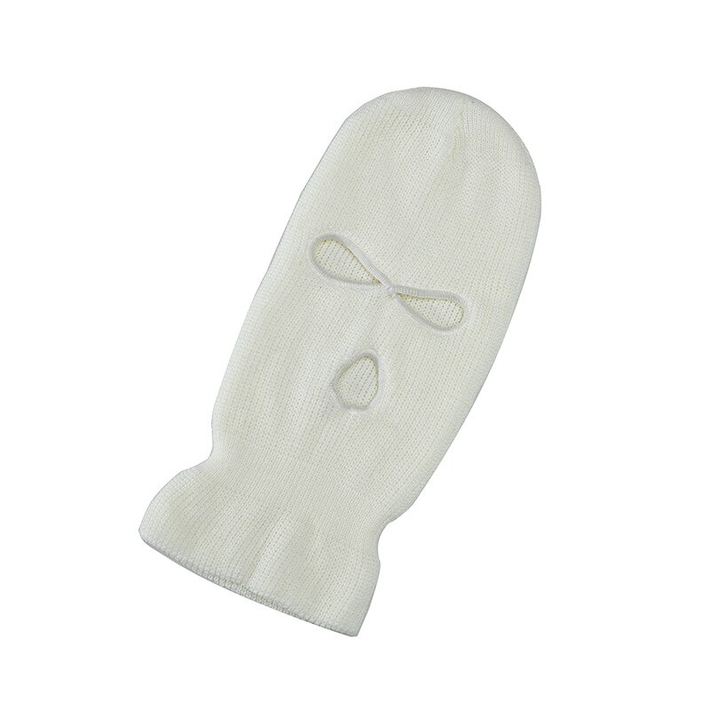 Ski Masker Gebreide Gezicht Cover Winter Volgelaatsmasker Voor Winter Outdoor Sport Winter Drie 3 Gat Bivakmuts gebreide Muts: White
