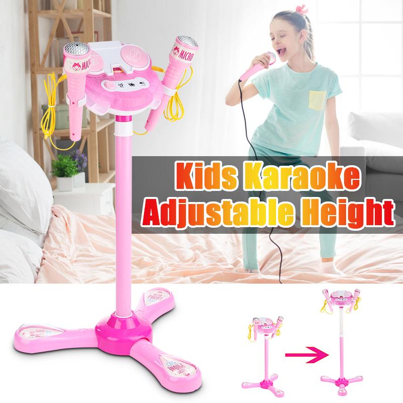 Karaoke maskinsæt 2 mikrofoner musikafspil legetøj justerbar stativ til barn hjemme pige sangsystem børn dreng mikrofon  mp3