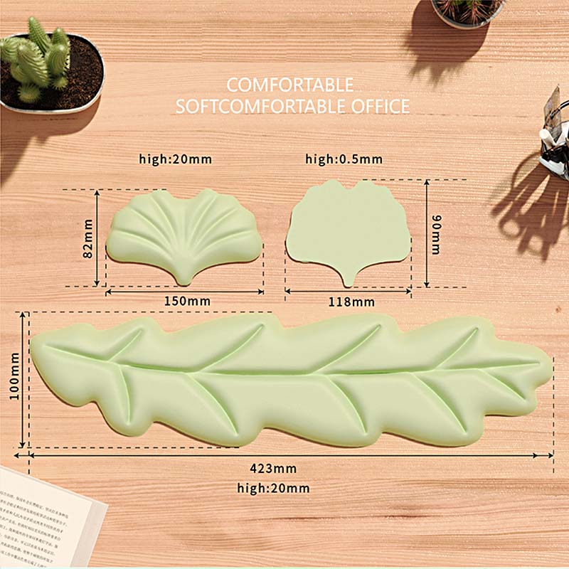 3pcs Keyboard Wrist Rest Pad Set, Ergonomic Leaf Shape Mouse Pad With Non-Slip PU Base, Pain Relief Memory Foam Mouse Wrist Rest