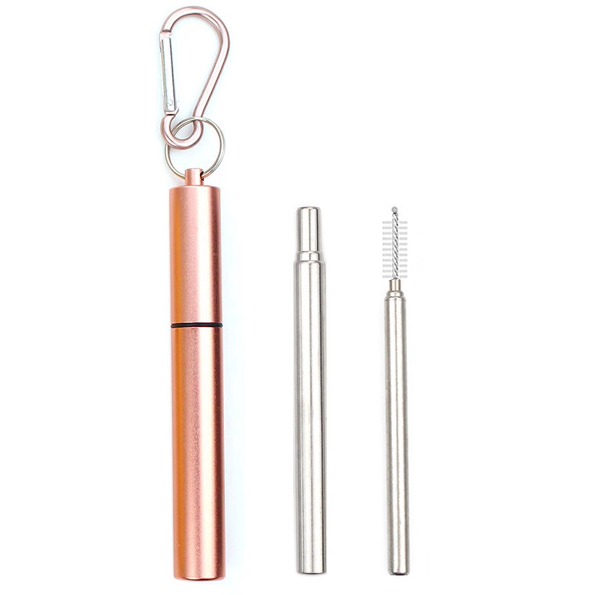 Draagbare Inklapbare Eco Vriendelijke Opvouwbare Rvs Straw Herbruikbare Metalen Stro Met Case Brush Drinken Bar Accessoires: Rose2-level