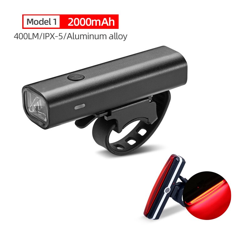 2000 mah lommelygte til cykel usb genopladeligt cykellygte pandelampe til mtb landevejscykling styr forlygte lys 400 lumen: Sæt b